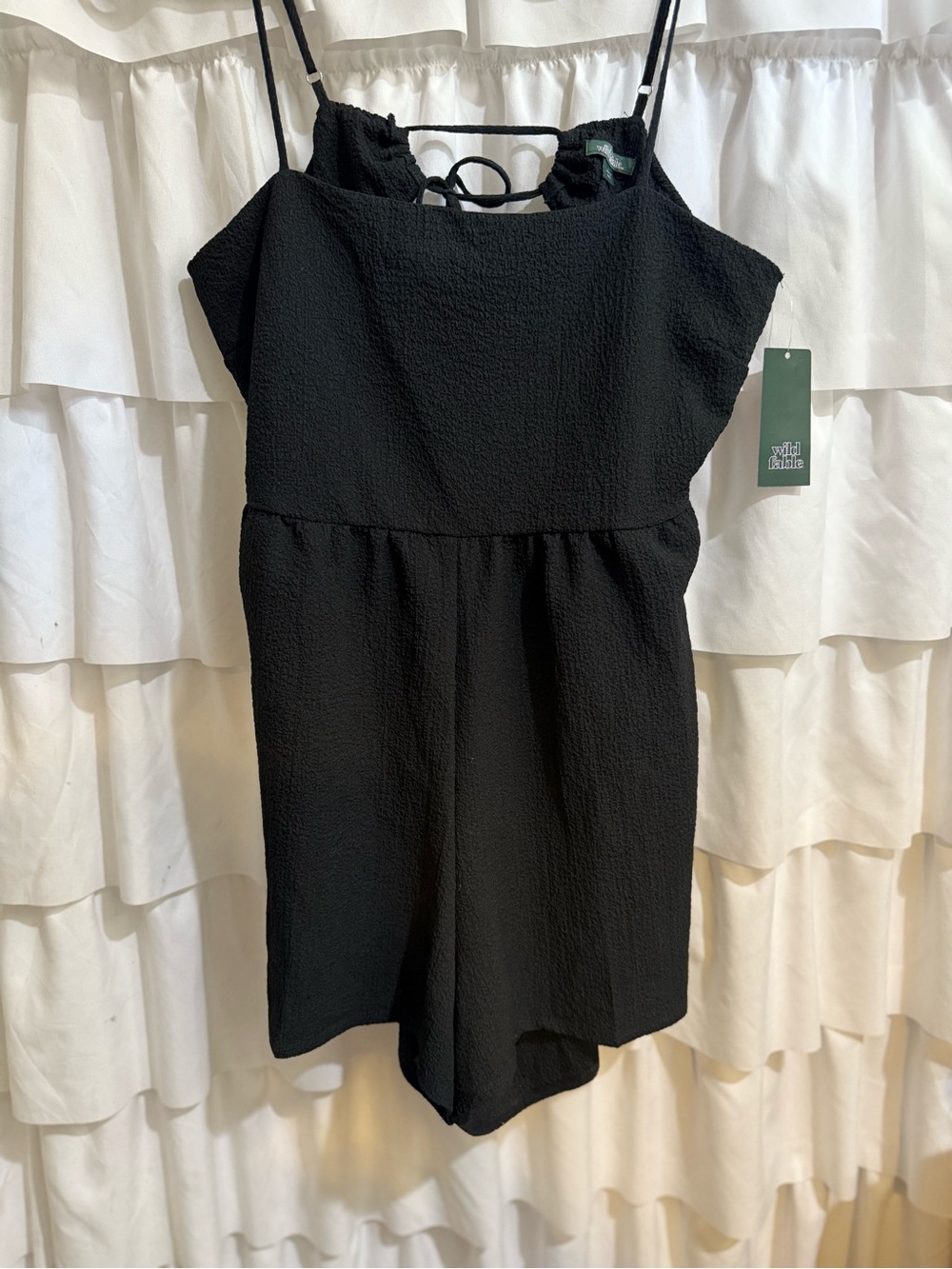 wild fable Black Textured Sleeveless Romper with Tie Back